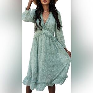 Midi dress C+D+M green white Medium New